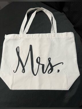 White Canvas Tote with Black 'Mrs.' Script